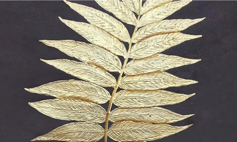Gold Leaf Wall Art, Botanical Canvas Wall Art, Extra Large Abstract Art, Golden Canvas Painting, Original Abstract Painting