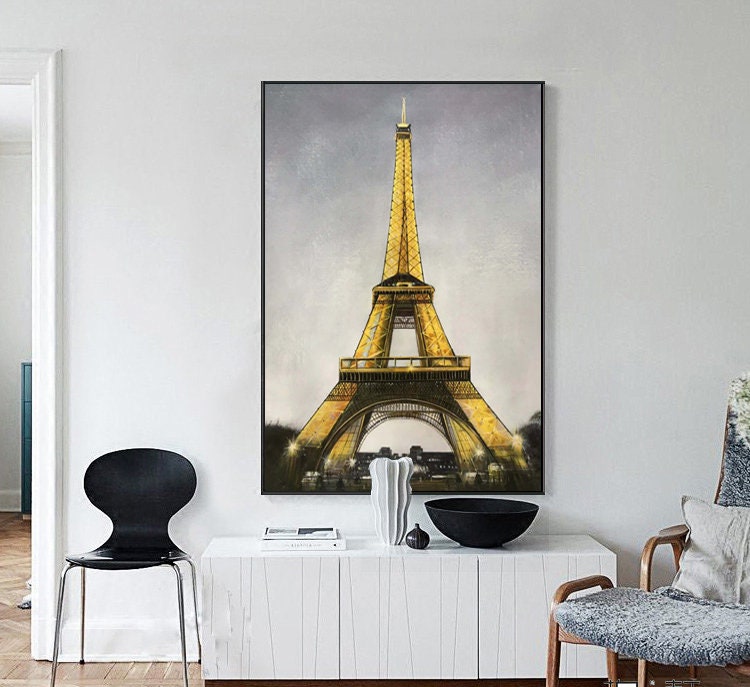 Eiffel Tower Abstract Painting, Paris Canvas Wall Art, Large Modern Oil Painting on Canvas