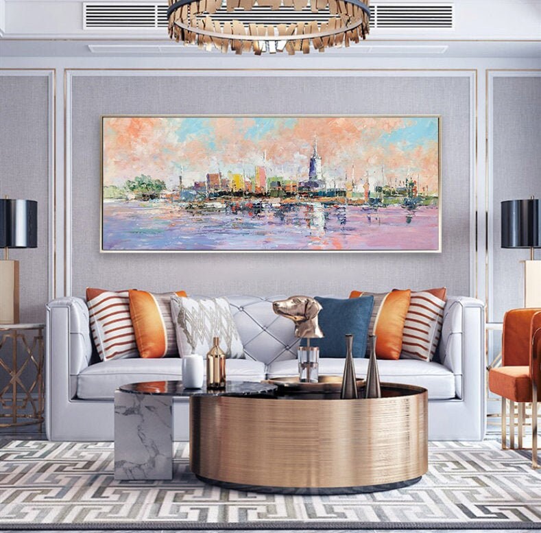 Original Venice Abstract Painting on Canvas, Venice Canvas Wall Art, Large Impasto Landscape Oil Painting