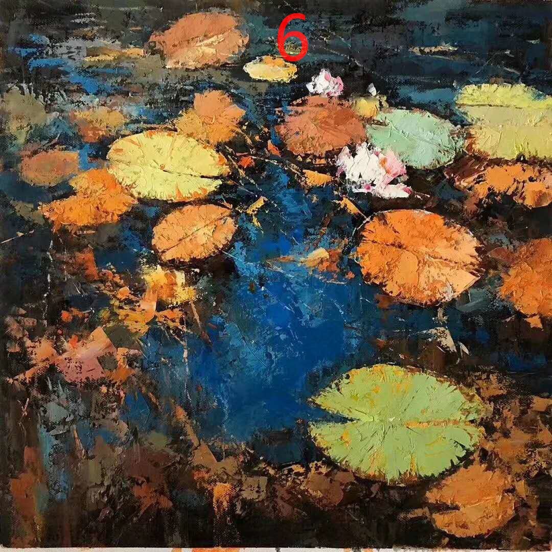 Impression of thick oil lotus oil painting, knife painting oil painting