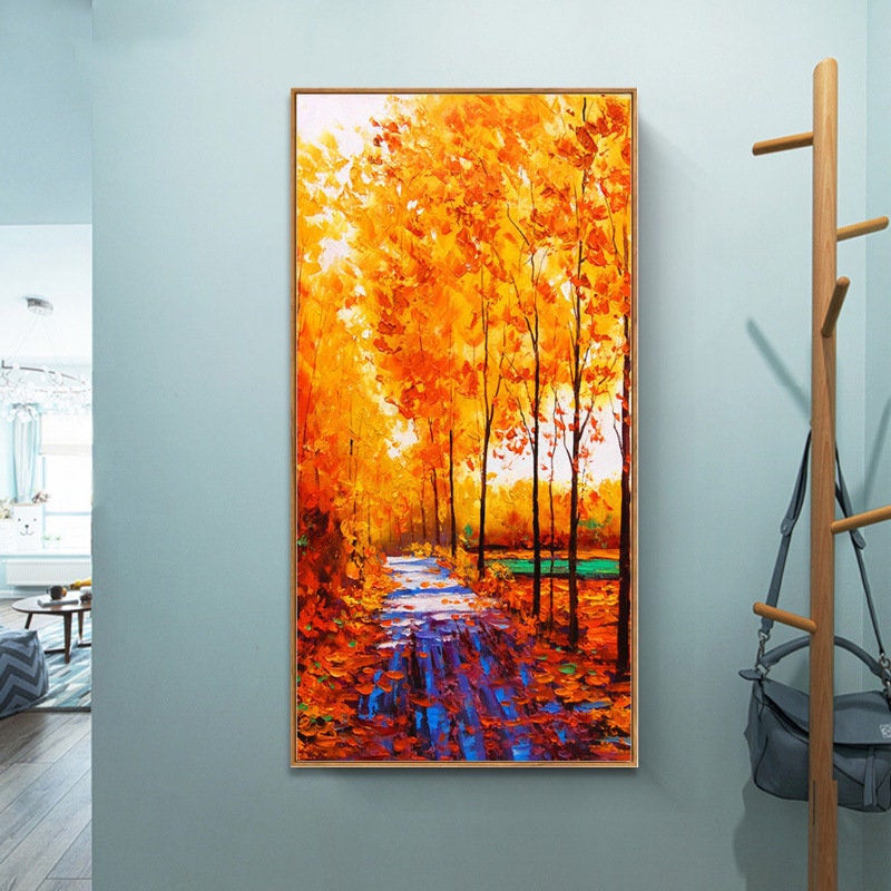 Oil Painting of Autumn Scenes, Autumn Landscape Original Oil Paintings on Canvas, Abstract Tree Painting Original