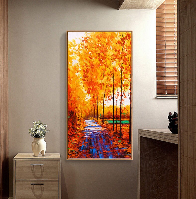 Oil Painting of Autumn Scenes, Autumn Landscape Original Oil Paintings on Canvas, Abstract Tree Painting Original