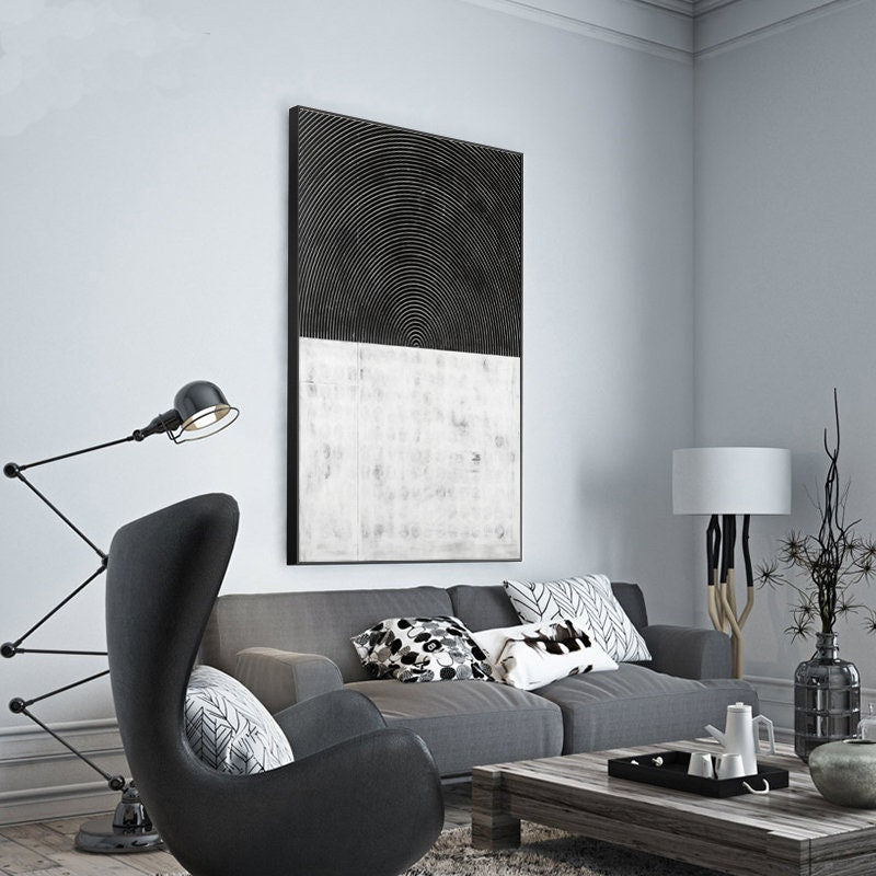 Original Black and White Minimalist Wall Art, Large Abstract Canvas Painting for Wall, Modern Abstract Canvas Wall Art