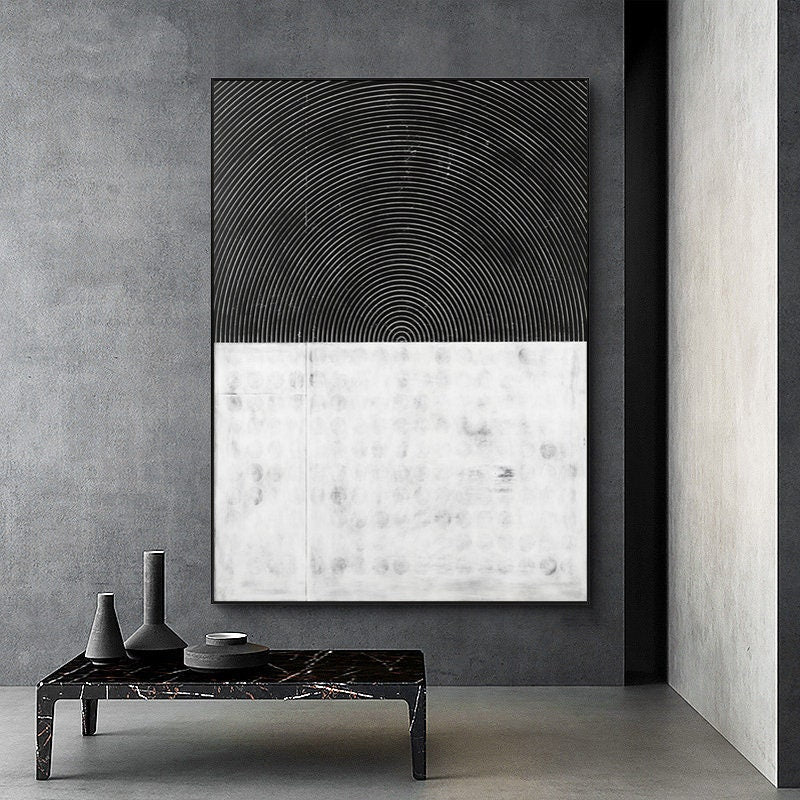 Original Black and White Minimalist Wall Art, Large Abstract Canvas Painting for Wall, Modern Abstract Canvas Wall Art