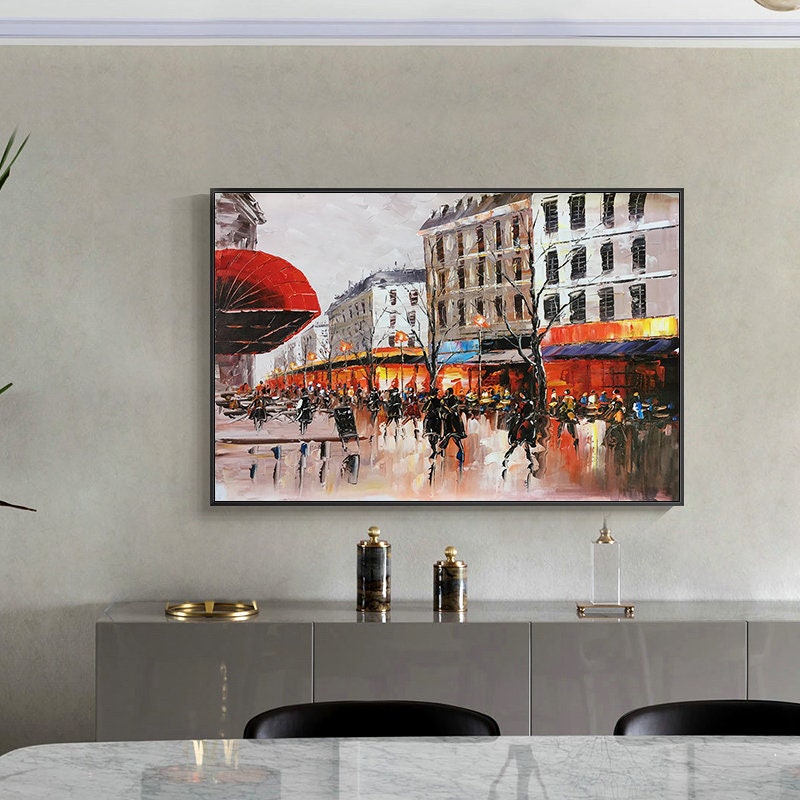 Large Original Paris Oil Painting on Canvas, Abstract Paris City Wall Art Canvas, Landscape Acrylic Canvas Painting
