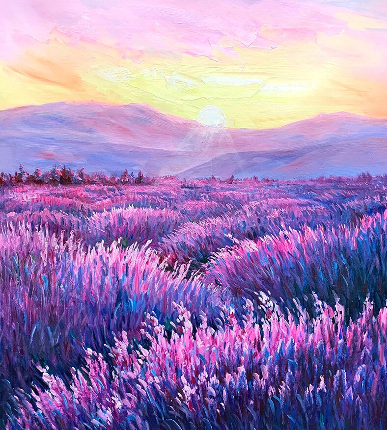 Lavender Canvas Wall Art, Original Purple Oil Painting on Canvas, Impressionist Painting, Landscape Wall Art