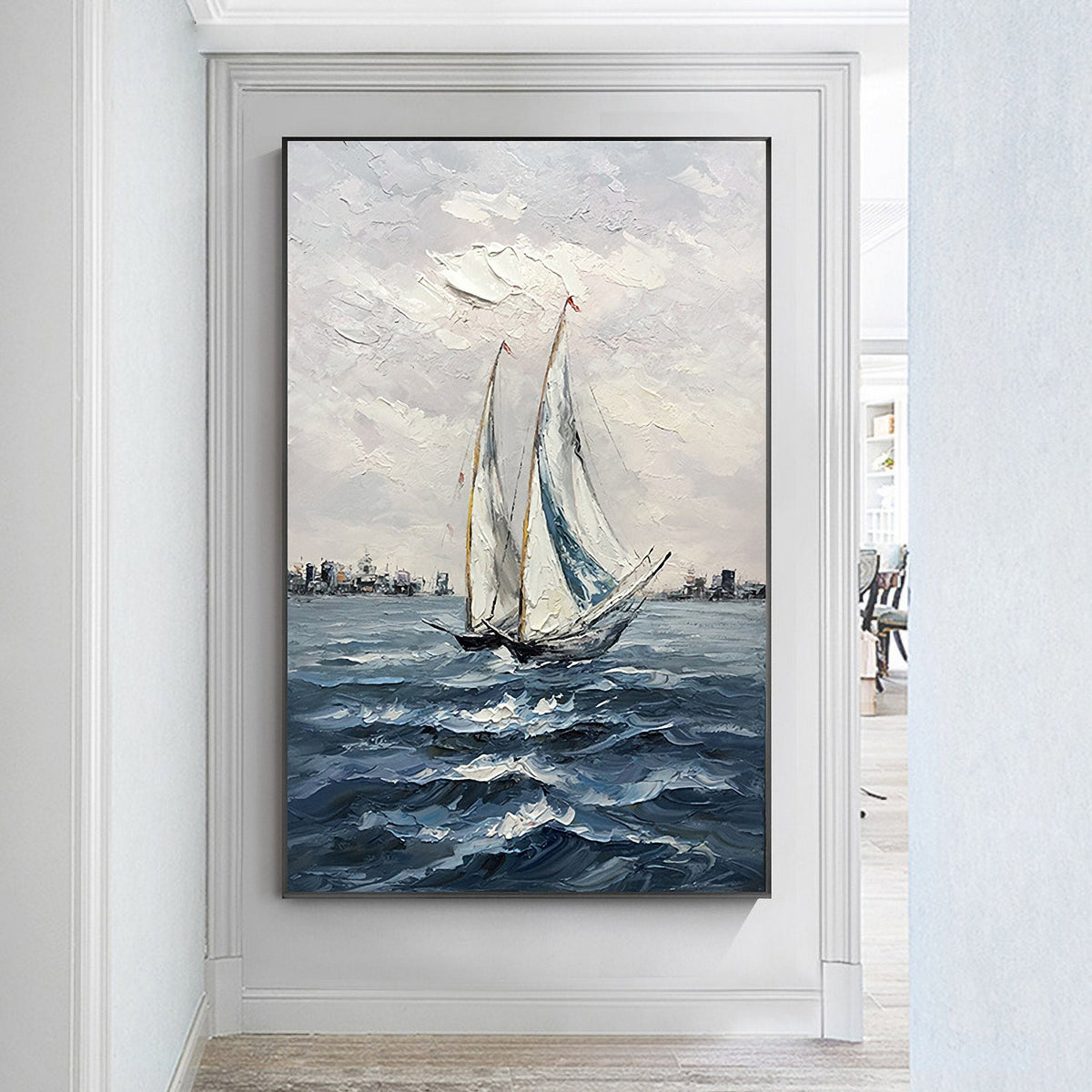 Abstract Sailboat Oil Painting — hand-painted canvas artwork