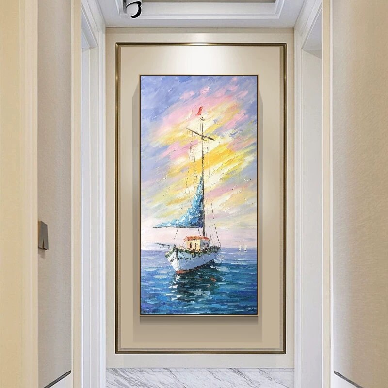 Sailboat sea view hand painted decorative painting corridor corridor landscape oil painting