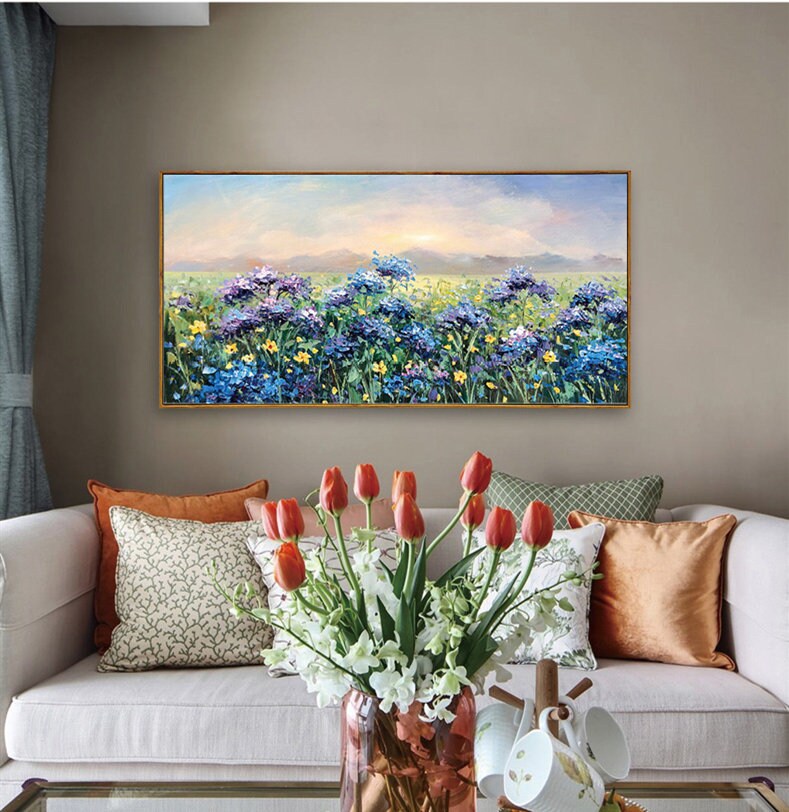 Original Abstract Floral Painting, Violet Flower Oil Painting, Purple Lilac Canvas Wall Art, Flower Painting on Canvas