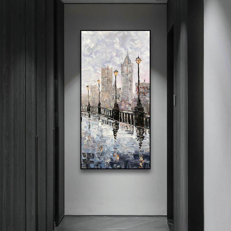London Abstract Wall Art, Large Cityscape Canvas Wall Art, Original Landscape Acrylic Painting on Canvas