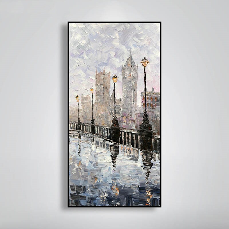 London Abstract Wall Art, Large Cityscape Canvas Wall Art, Original Landscape Acrylic Painting on Canvas
