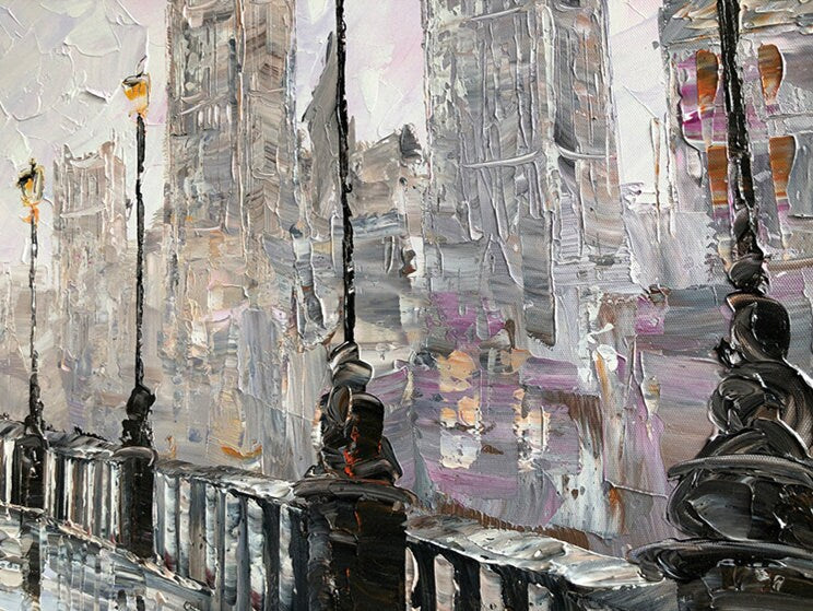 London Abstract Wall Art, Large Cityscape Canvas Wall Art, Original Landscape Acrylic Painting on Canvas