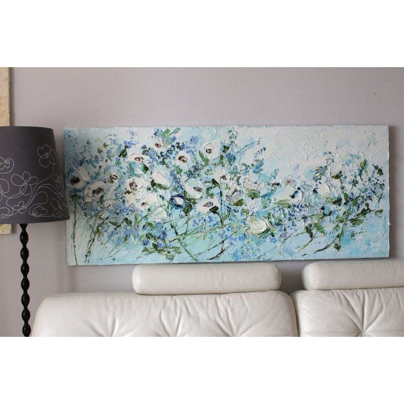 Original White Abstract Floral Painting, Impasto Oil Painting on Canvas, Large Flower Canvas Wall Art