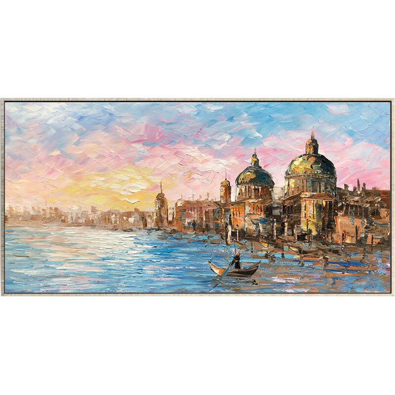 Large Venice Painting Original, Sunrise Venice Oil Painting on Canvas, Abstract Landscape Wall Art, Impressionist Bedroom…