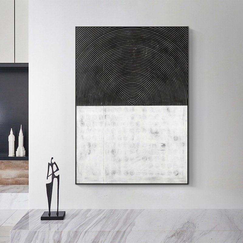 Original Black and White Minimalist Wall Art, Large Abstract Canvas Painting for Wall, Modern Abstract Canvas Wall Art