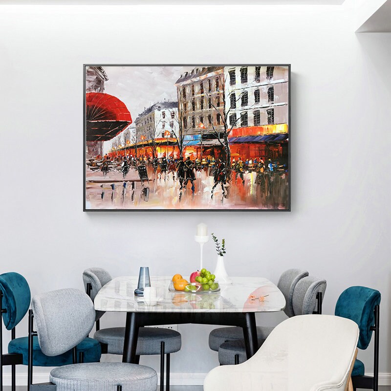 Large Original Paris Oil Painting on Canvas, Abstract Paris City Wall Art Canvas, Landscape Acrylic Canvas Painting