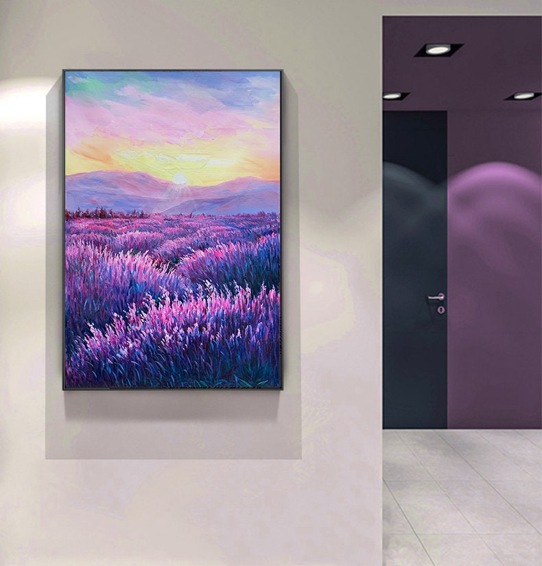 Lavender Canvas Wall Art, Original Purple Oil Painting on Canvas, Impressionist Painting, Landscape Wall Art