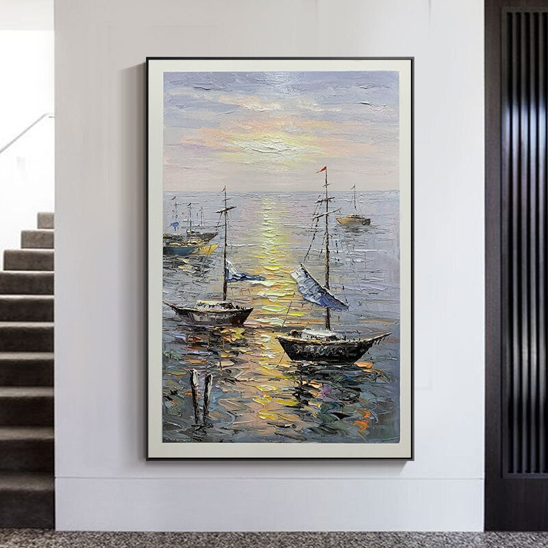 Extra Large Sailboat Oil Painting, Original Sailing Boat Painting on Canvas, Textured Ocean Painting Canvas, Abstract…