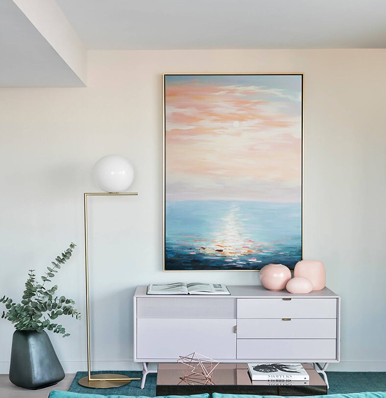 Original Seascape Ocean Wall Art, Extra Large Sunrise Canvas Painting, Modern Abstract Acrylic Painting on Canvas