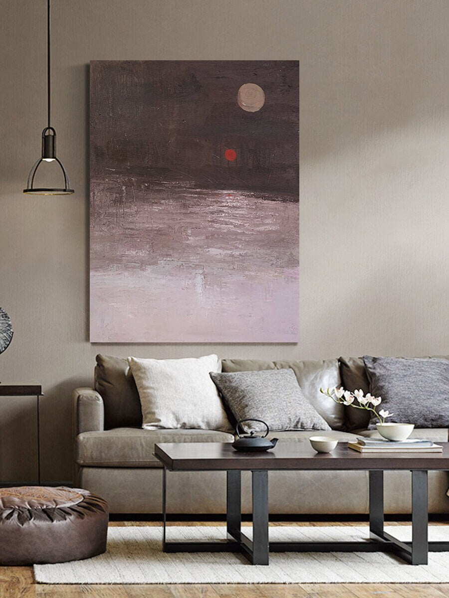 Original Moon Canvas Wall Art, Extra Large Abstract Art Landscape, Modern Minimalist Oil Painting on Canvas, Abstract…