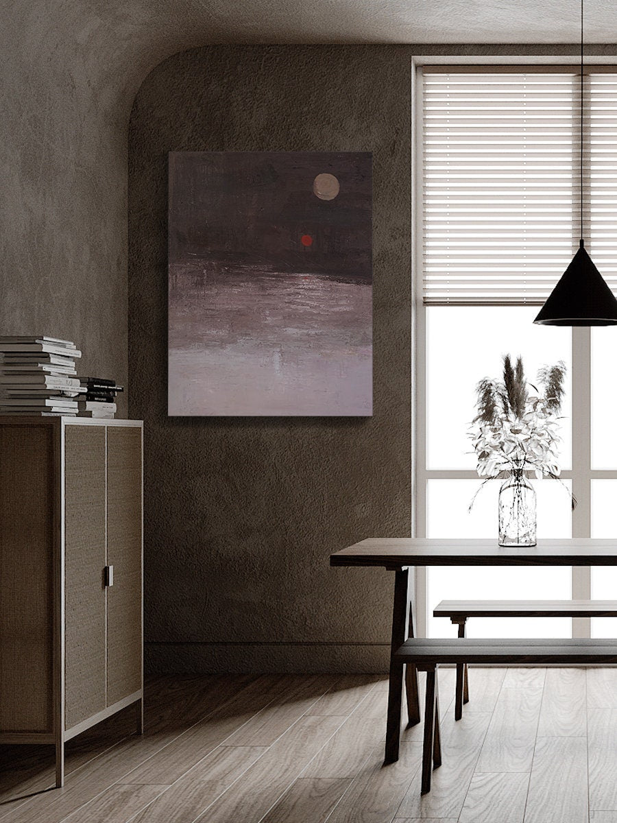 Original Moon Canvas Wall Art, Extra Large Abstract Art Landscape, Modern Minimalist Oil Painting on Canvas, Abstract…