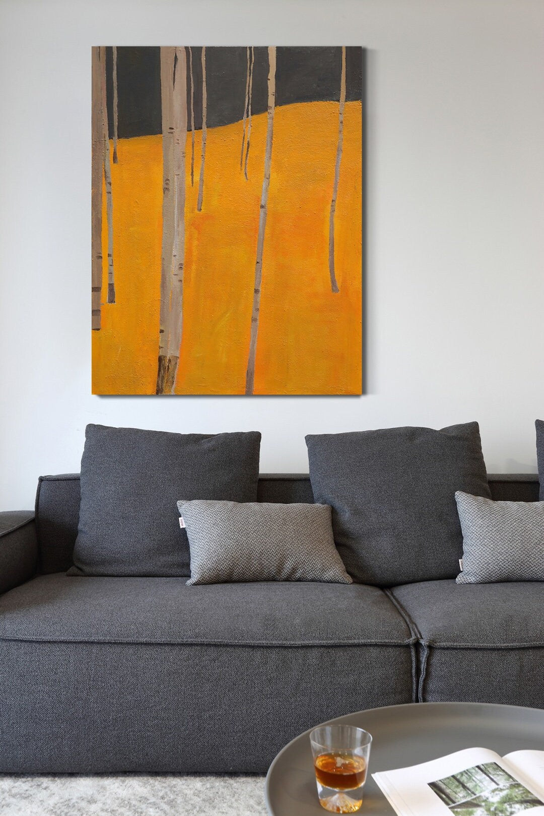 Abstract Aspen Tree Painting, Extra Large Canvas Wall Art, Original Birch Oil Artwork on Canvas, Oversized Minimalist…