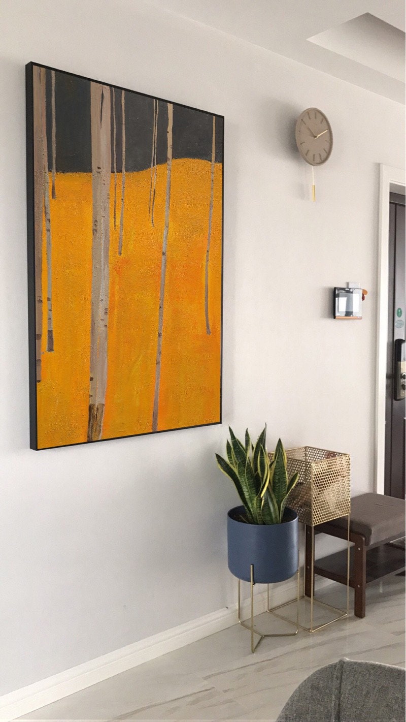 Abstract Aspen Tree Painting, Extra Large Canvas Wall Art, Original Birch Oil Artwork on Canvas, Oversized Minimalist…