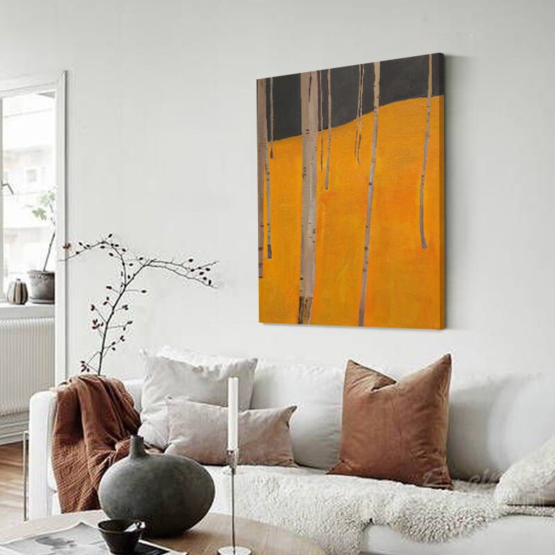 Abstract Aspen Tree Painting, Extra Large Canvas Wall Art, Original Birch Oil Artwork on Canvas, Oversized Minimalist…