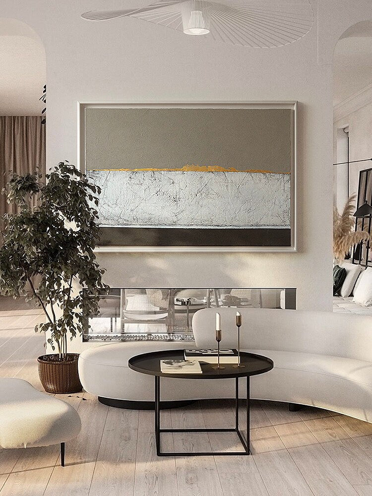 Original Oil Painting on Canvas, Large Abstract Canvas Wall Art, Modern Brown and Gold Minimalist Art for Bedroom