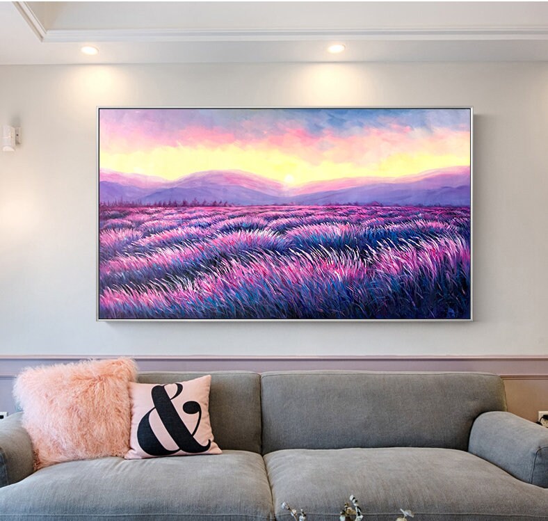 Lavender Canvas Wall Art, Original Purple Oil Painting on Canvas, Impressionist Painting, Landscape Wall Art