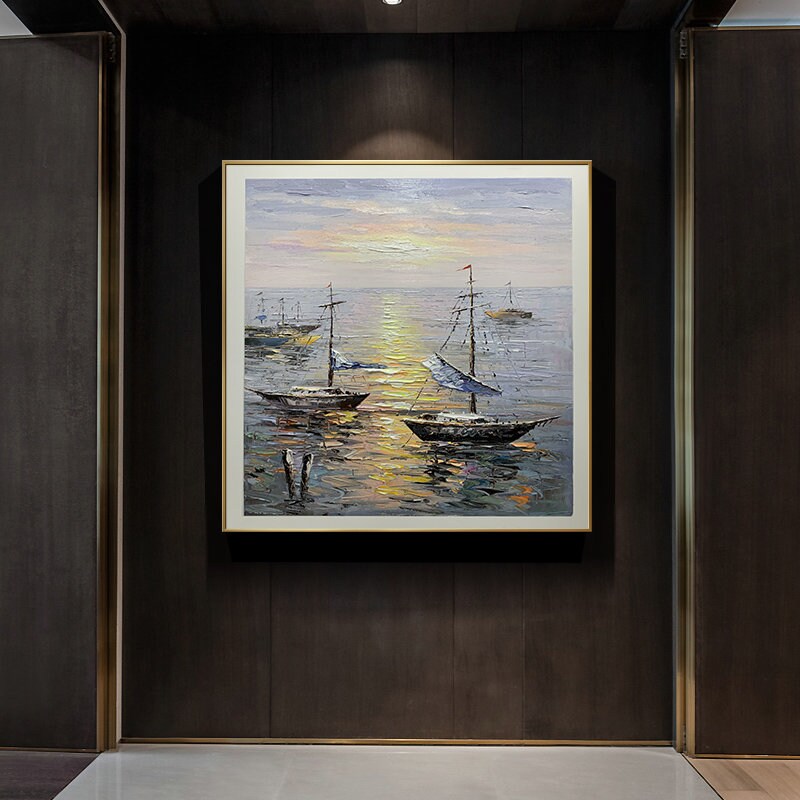 Extra Large Sailboat Oil Painting, Original Sailing Boat Painting on Canvas, Textured Ocean Painting Canvas, Abstract…