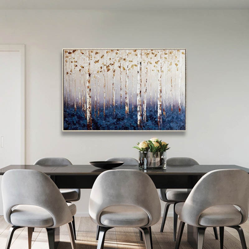 Abstract Birch Canvas Wall Art, Original Aspen Oil Painting on Canvas, Extra Large Textured Tree Artwork for Room