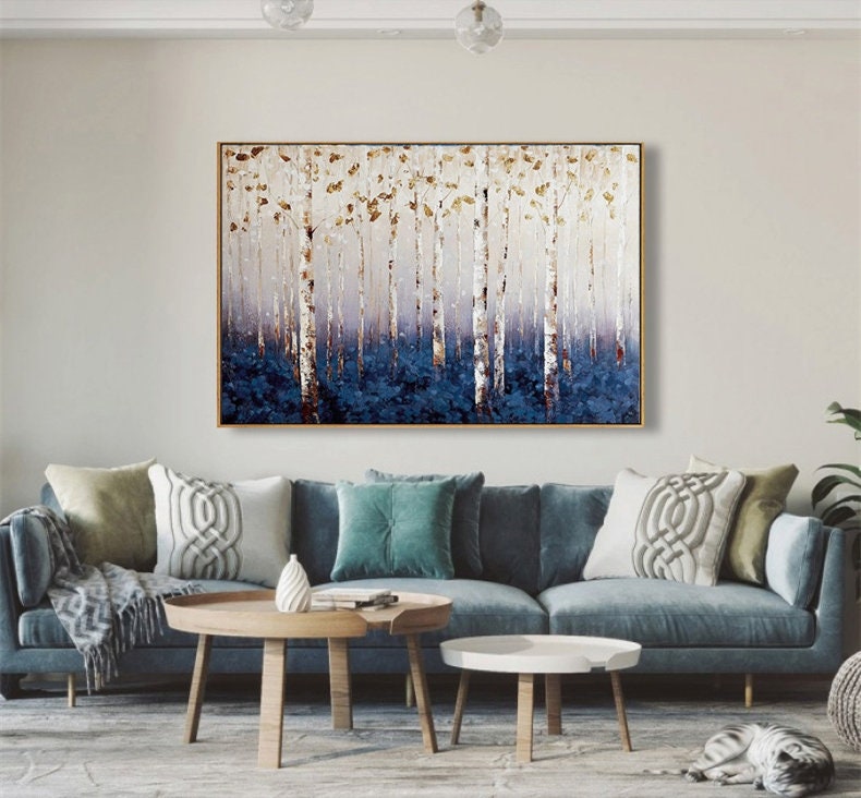 Abstract Birch Canvas Wall Art, Original Aspen Oil Painting on Canvas, Extra Large Textured Tree Artwork for Room