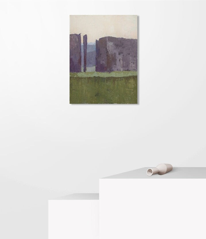 Original Lilac and Green Oil Painting on Canvas, Extra Large Geometric Canvas Wall Art, Abstract Minimalist Acrylic Painting