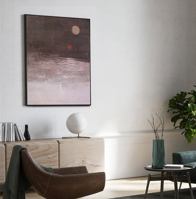 Original Moon Canvas Wall Art, Extra Large Abstract Art Landscape, Modern Minimalist Oil Painting on Canvas, Abstract…