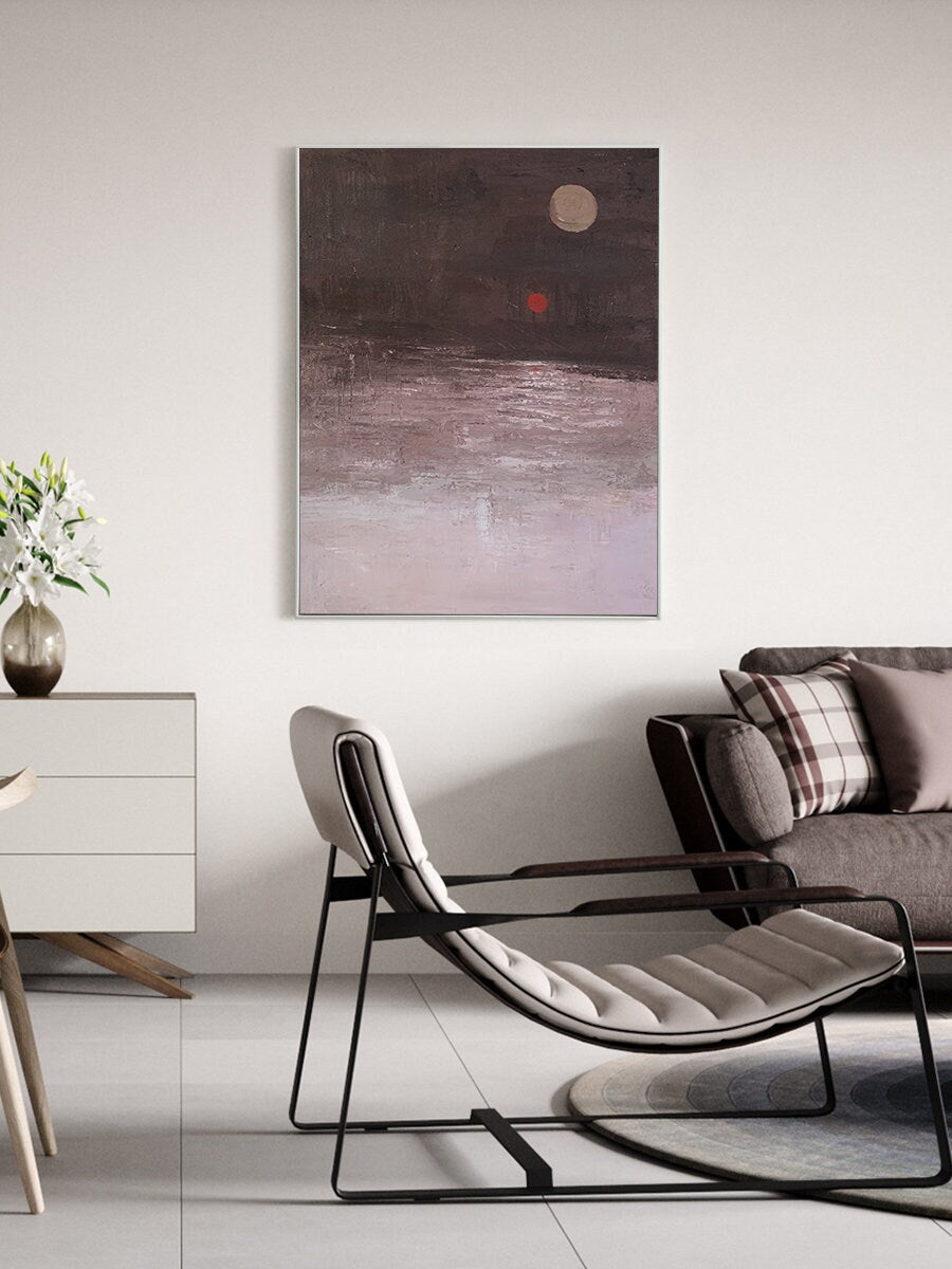 Original Moon Canvas Wall Art, Extra Large Abstract Art Landscape, Modern Minimalist Oil Painting on Canvas, Abstract…