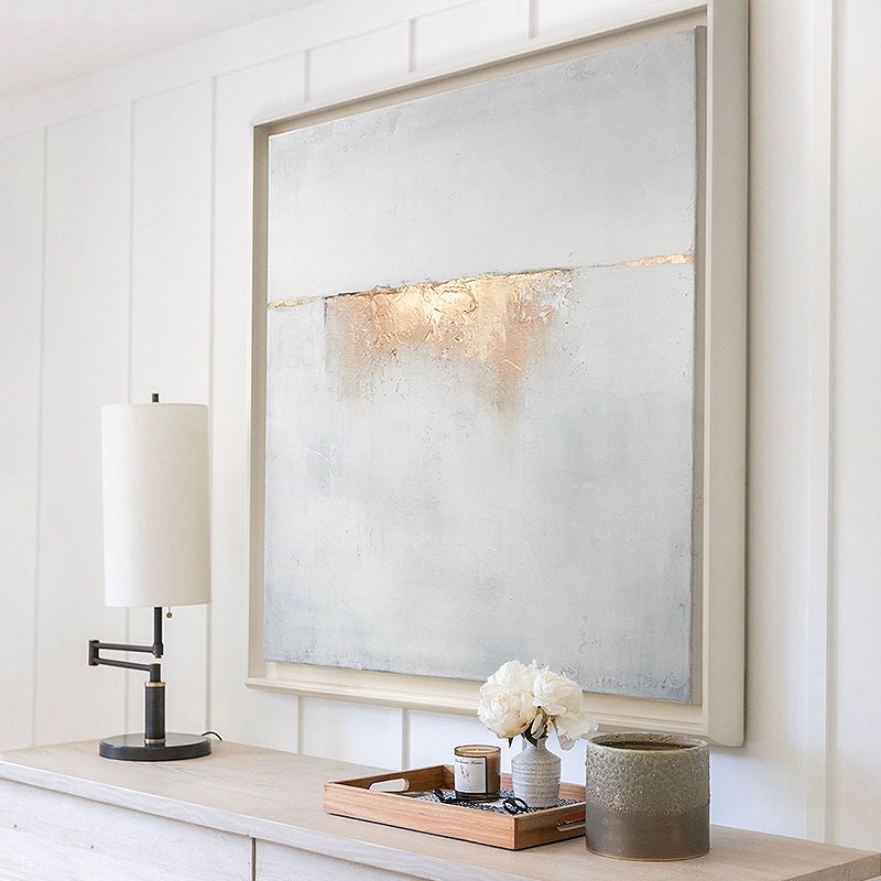 White and Gold Abstract Canvas Art, Extra Large Canvas Wall Art, Original Oil Painting on Canvas, Mimimalist Textured Art