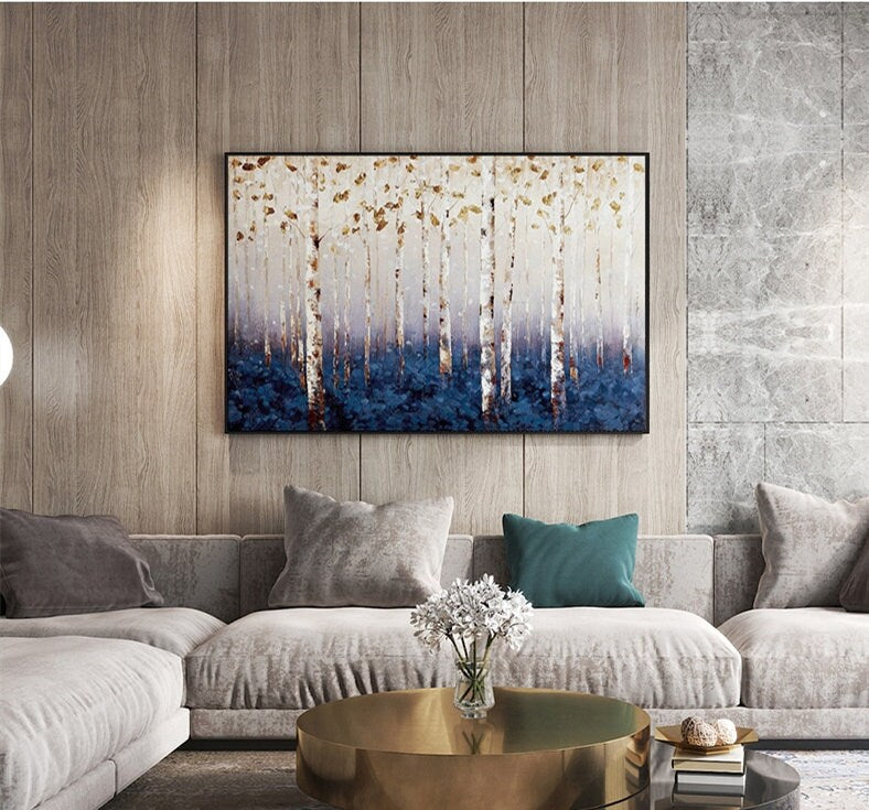 Abstract Birch Canvas Wall Art, Original Aspen Oil Painting on Canvas, Extra Large Textured Tree Artwork for Room