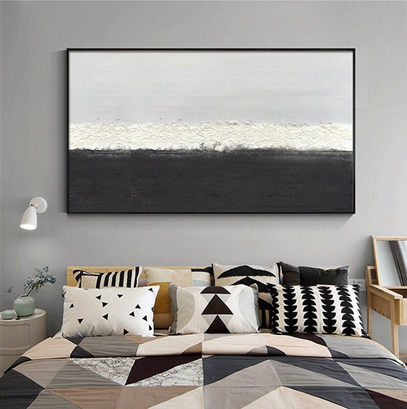 Original Black and White Canvas Wall Art, Extra Large Abstract Art, Modern Minimalist Oil Painting on Canvas, Abstract…