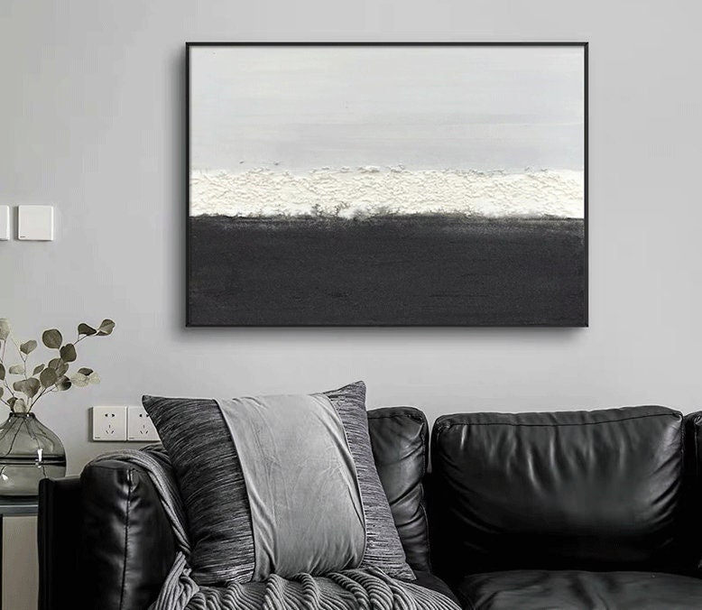 Original Black and White Canvas Wall Art, Extra Large Abstract Art, Modern Minimalist Oil Painting on Canvas, Abstract…