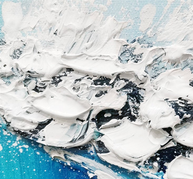 Textured Ocean Waves Wall Art, Abstract Seascape Canvas Wall Art Painting, Original Blue Oil Painting on Canvas