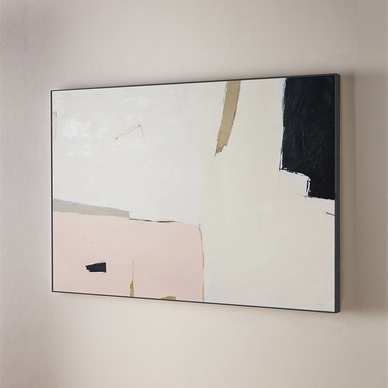 Original Abstract Canvas Wall Art, Large Abstract Painting on Canvas, Modern Pink and Grey Minimalist Artwork for Bedroom