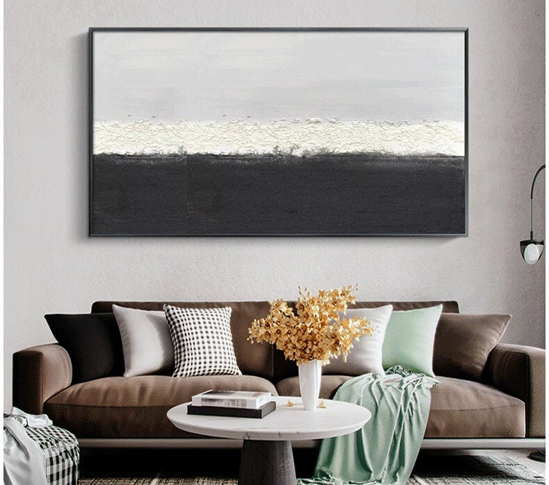 Original Black and White Canvas Wall Art, Extra Large Abstract Art, Modern Minimalist Oil Painting on Canvas, Abstract…