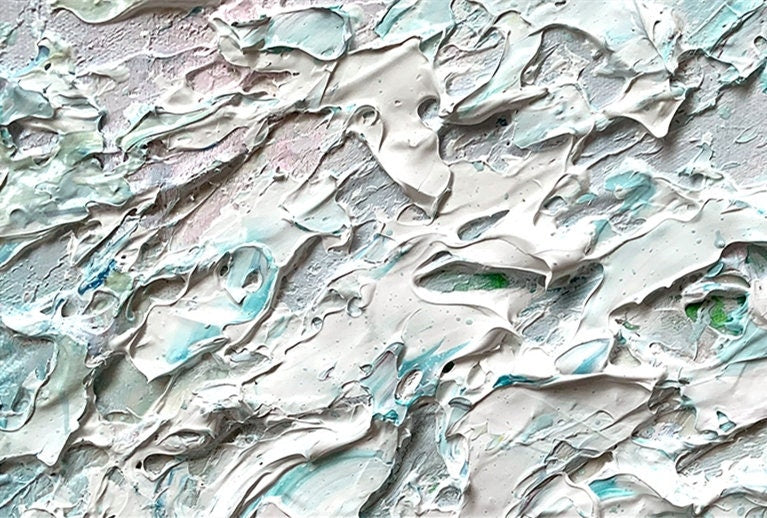 Textured Ocean Waves Canvas Wall Art, Abstract Seascape Painting on Canvas, Original Blue Artwork for Bedroom