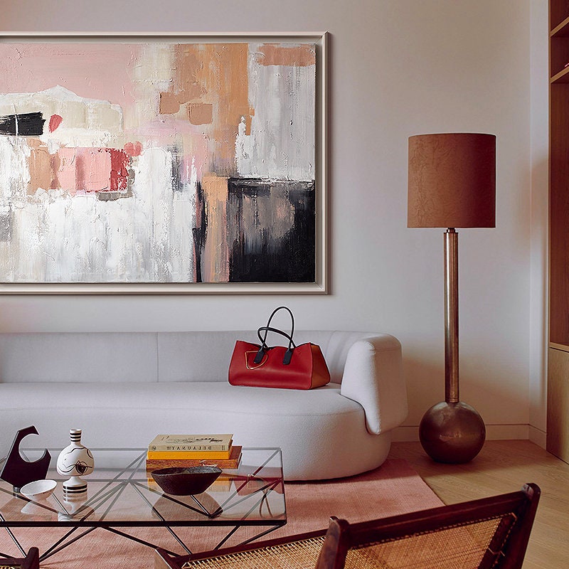 Large Modern Acrylic Painting, Abstract Canvas Wall Art, Colorful Minimalist Acrylic Painting on Canvas, Art for Bedroom