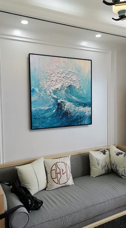Textured Ocean Waves Wall Art, Extra Large Abstract Canvas Art, Original Oil Painting on Canvas, Artwork for Livingroom