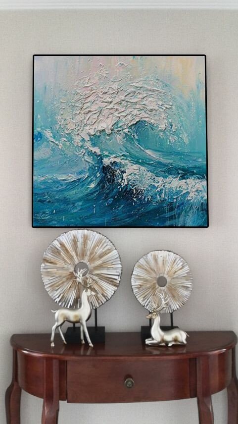 Textured Ocean Waves Wall Art, Extra Large Abstract Canvas Art, Original Oil Painting on Canvas, Artwork for Livingroom