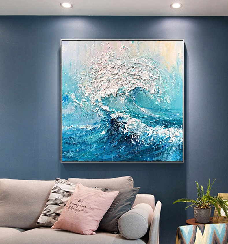 Textured Ocean Waves Wall Art, Extra Large Abstract Canvas Art, Original Oil Painting on Canvas, Artwork for Livingroom
