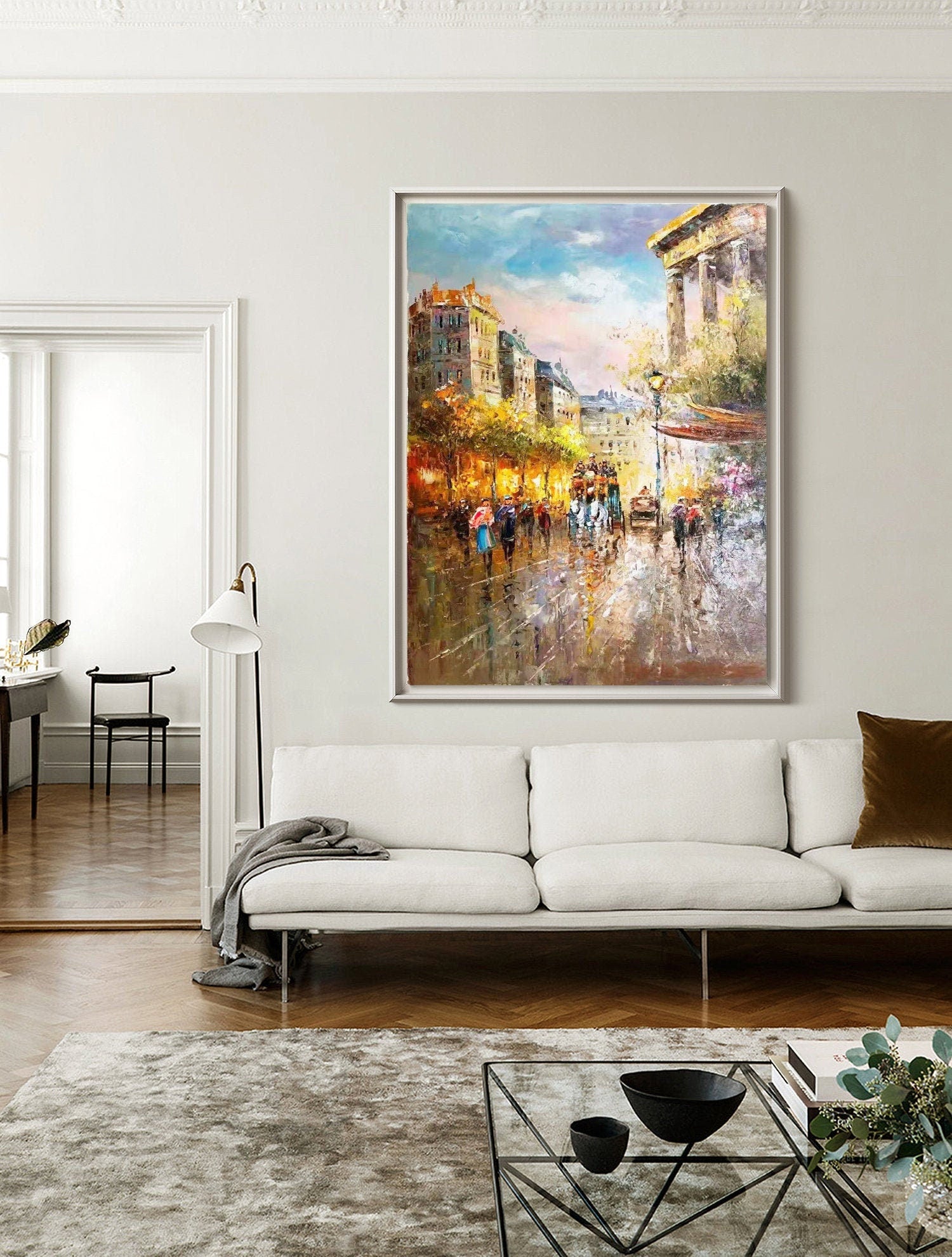 Original Paris Cityscape Oil Painting, Large Canvas Wall Art Paris City Landscape Painting on Canvas