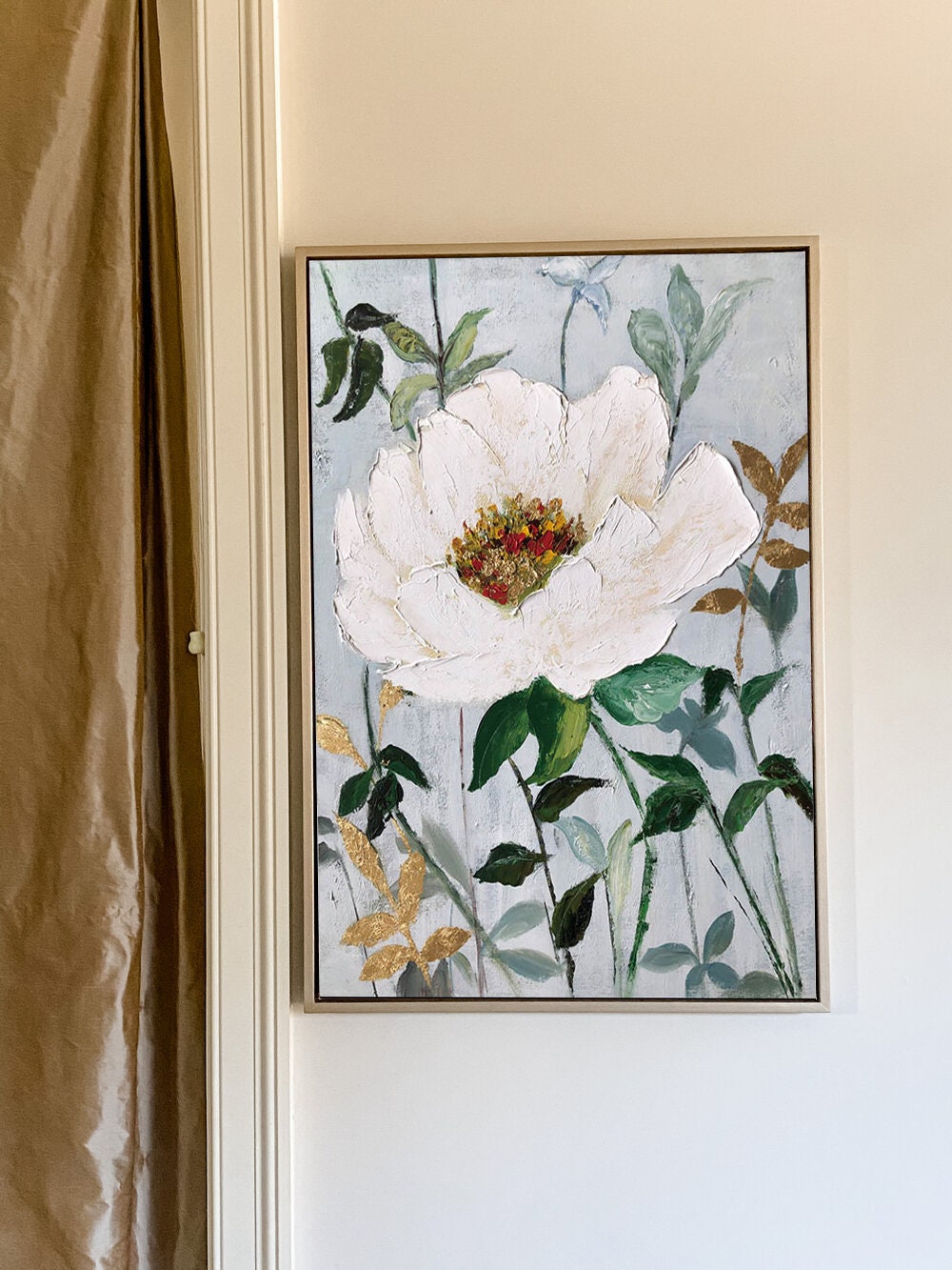 Original Floral Painting on Canvas, Abstract Jasmine Flower Oil Painting, Large Canvas Wall Art